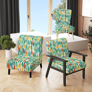 Autumn Is Coming Retro Leaves In Blue And Red - Upholstered Modern Accent Chairs